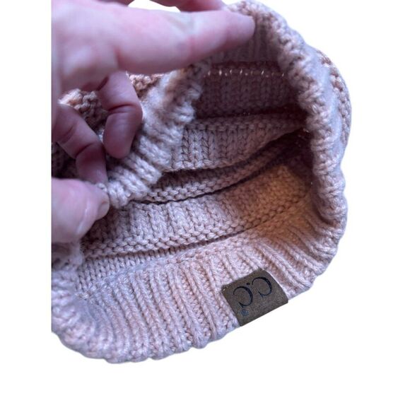 C.C Knit Beanie Hat For Women - Winter Warm Ribbed Slouchy Design Light Pink - Picture 3 of 4